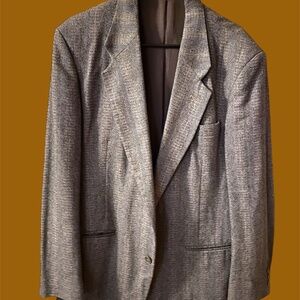 Vintage TJW Mervyns Gray Woven 2 Button Notch Blazer Sport Coat Lined Jacket 44L